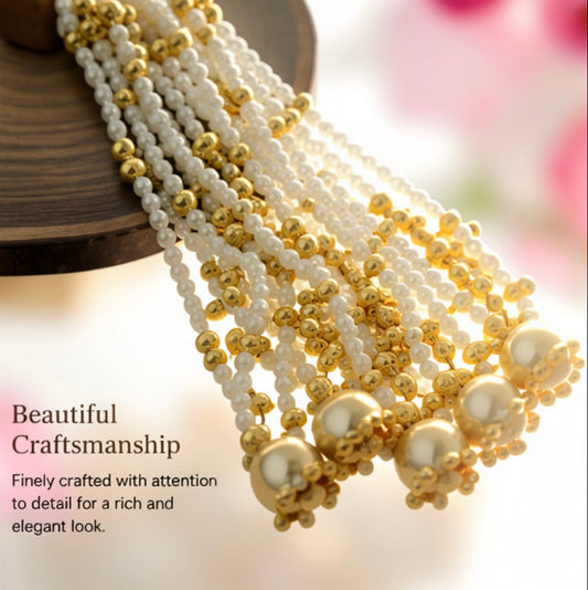 Elegant Multi-Layer Pearl & Gold Beaded Necklace for Women