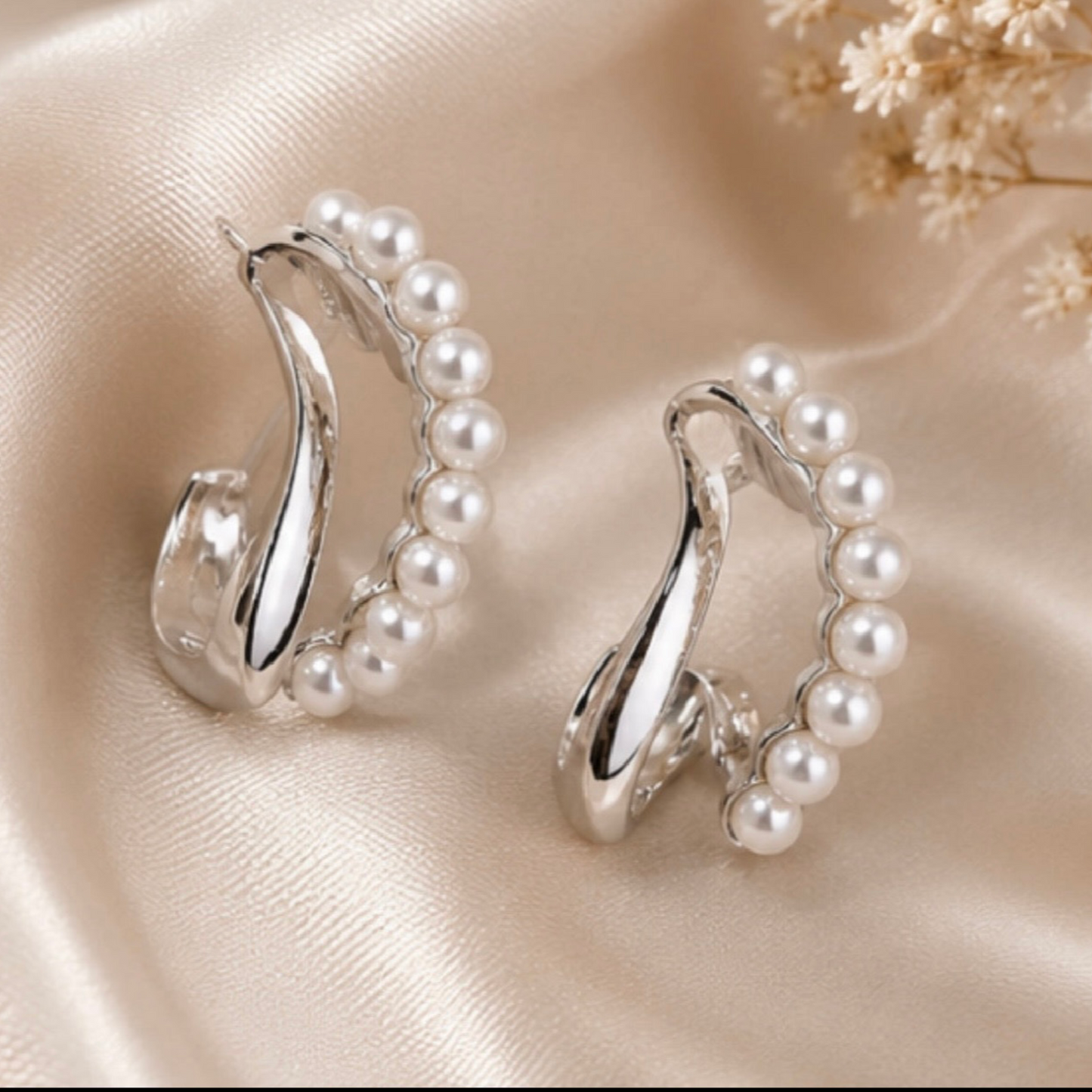 Elegant Silver Pearl Hoop Earrings for Effortless Style - GiftHubBrand