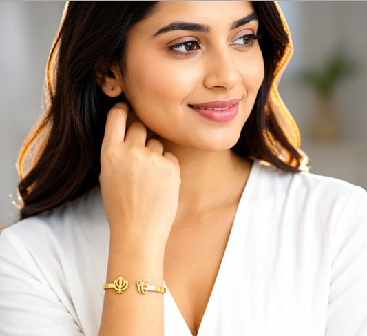 Khanda & Ik Onkar Gold-Tone Open Cuff Bangle