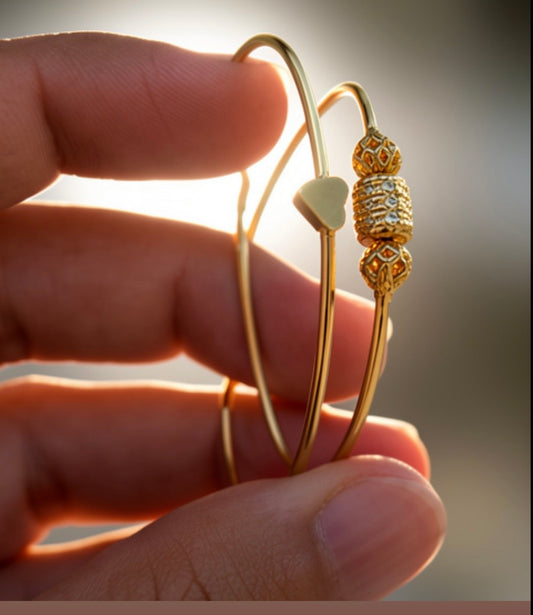 Luxury Gold Open Cuff Bracelet with Crystal & Heart Charm