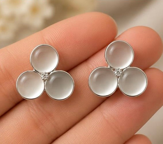 Elegant White Flower Opal Stud Earrings for Women | Silver Floral Earrings