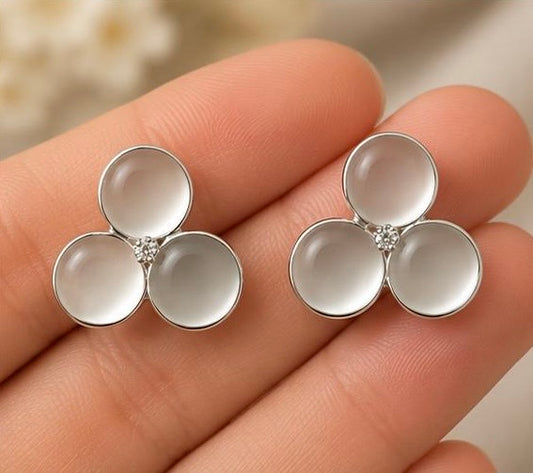 Elegant White Flower Opal Stud Earrings for Women | Silver Floral Earrings