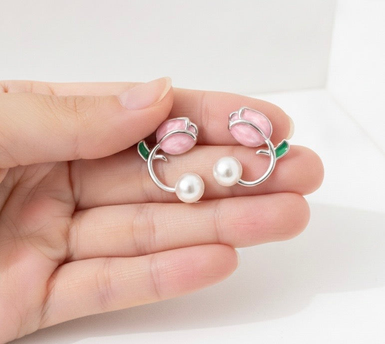 Pink Rose Earrings for Women