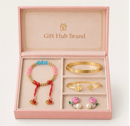 Gift Hub Brand Premium Jewelry Gift Set for Women | Bracelet, Bangles & Floral Pearl Earrings