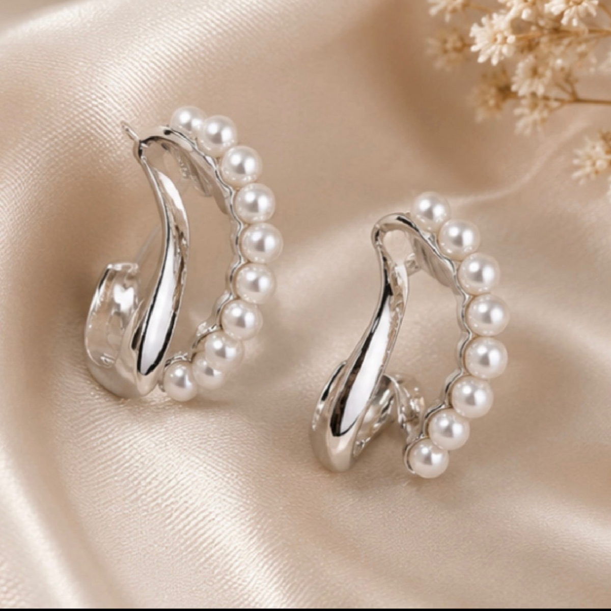 Elegant Silver Pearl Hoop Earrings for Effortless Style - GiftHubBrand