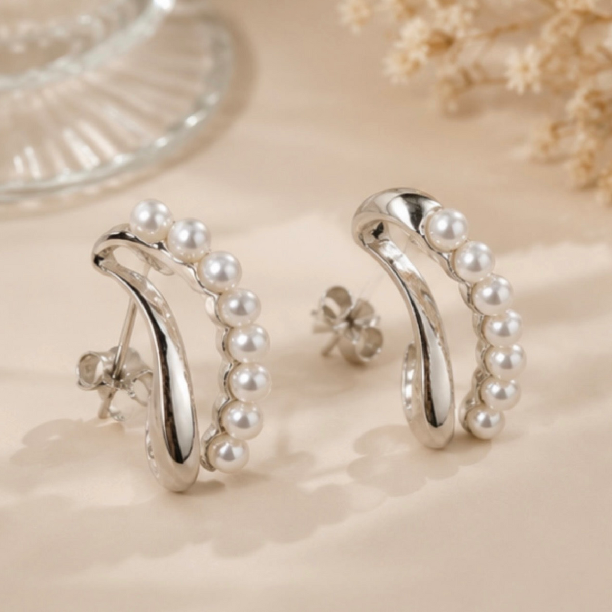 Elegant Silver Pearl Hoop Earrings for Effortless Style - GiftHubBrand