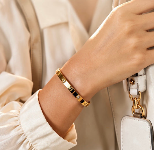 Luxury Gold-Tone Crystal Screw Bangle Bracelet for Women