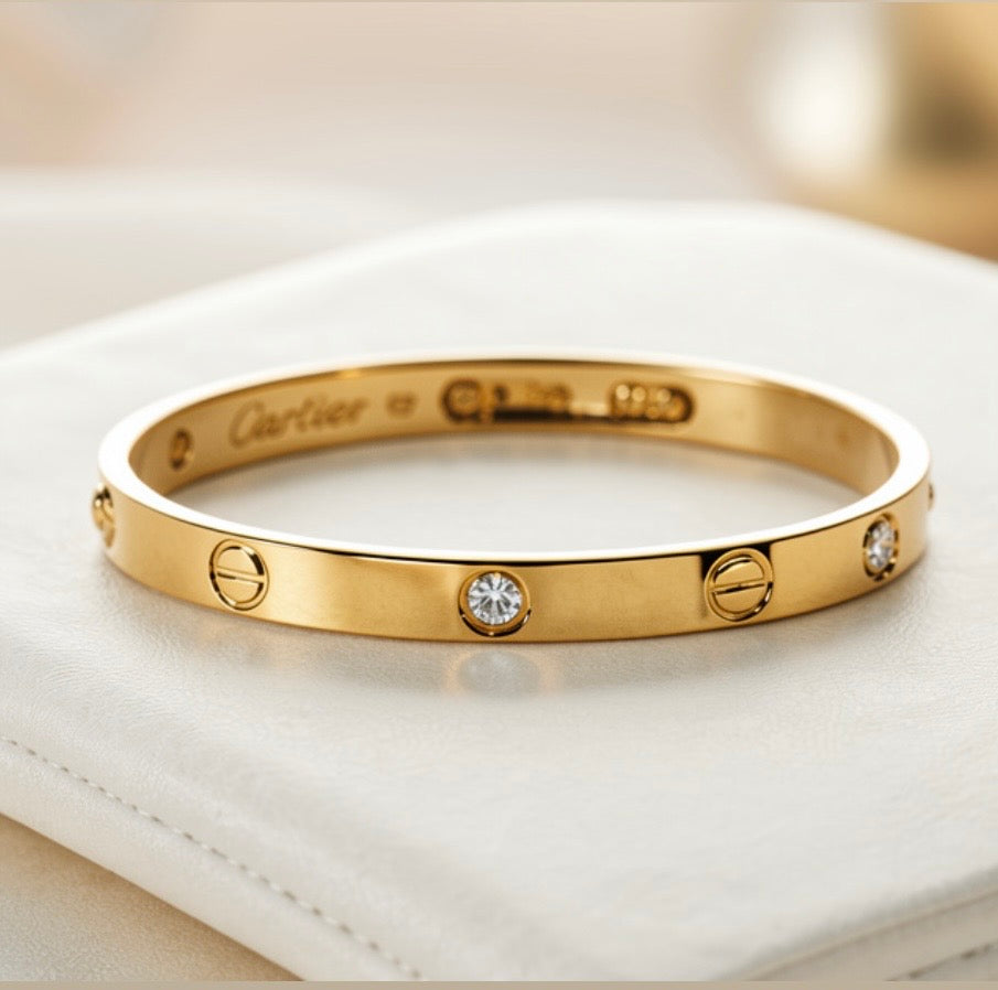Luxury Gold-Tone Crystal Screw Bangle Bracelet for Women