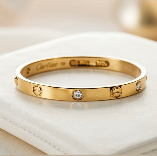 Luxury Gold-Tone Crystal Screw Bangle Bracelet for Women