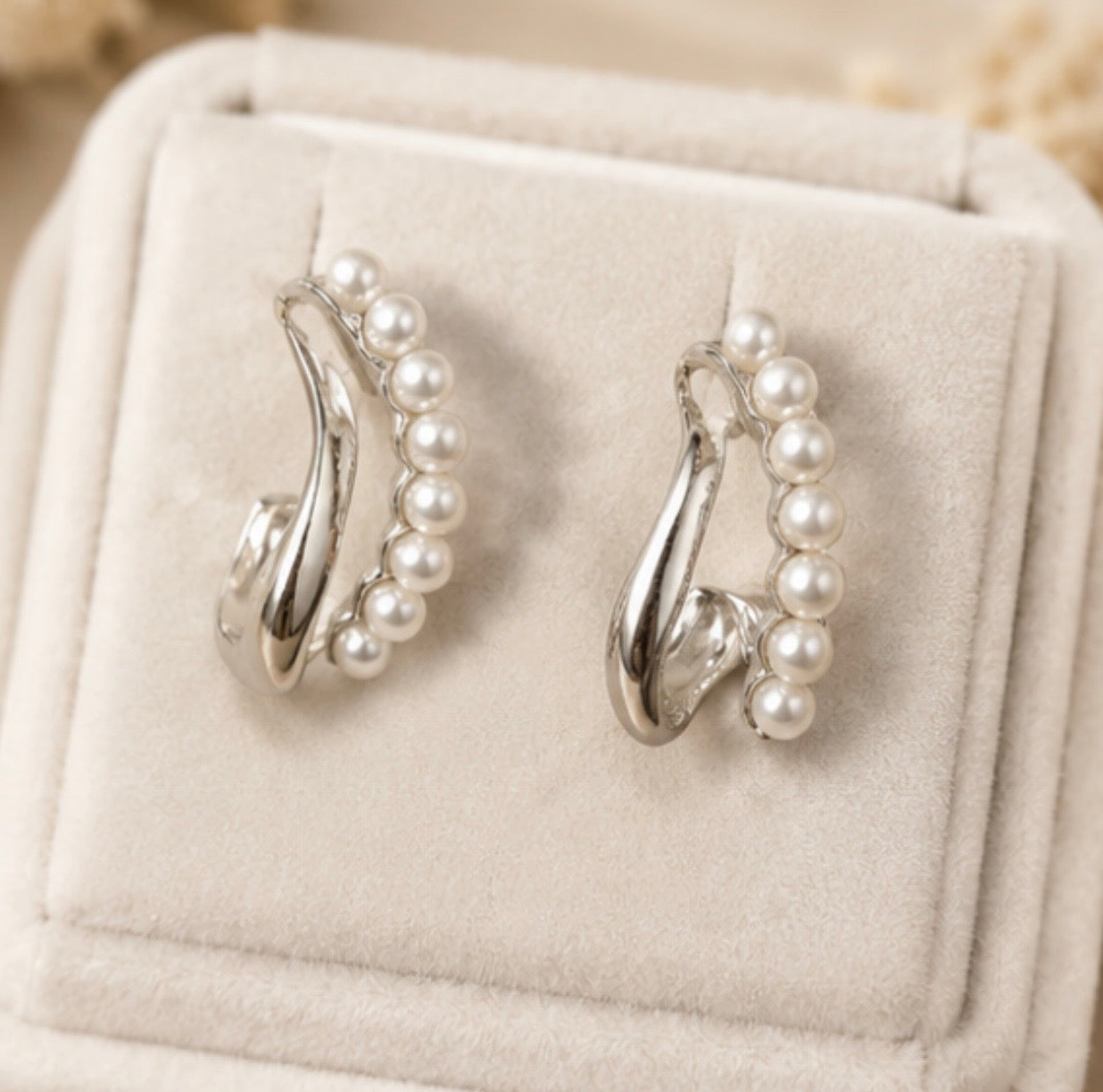 Elegant Silver Pearl Hoop Earrings