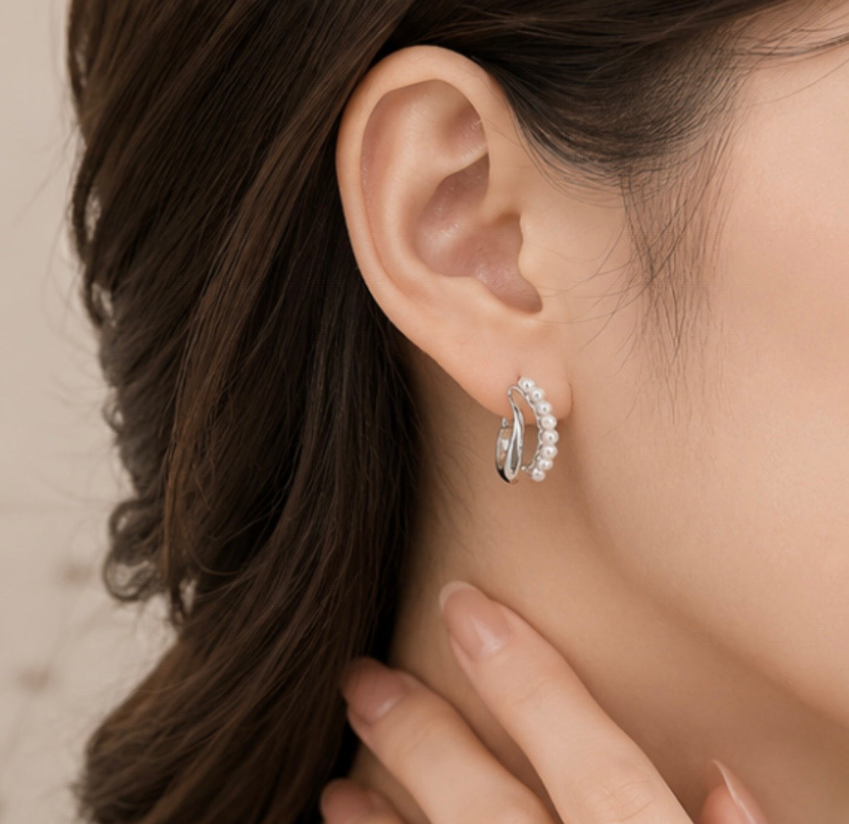 Elegant Silver Pearl Hoop Earrings