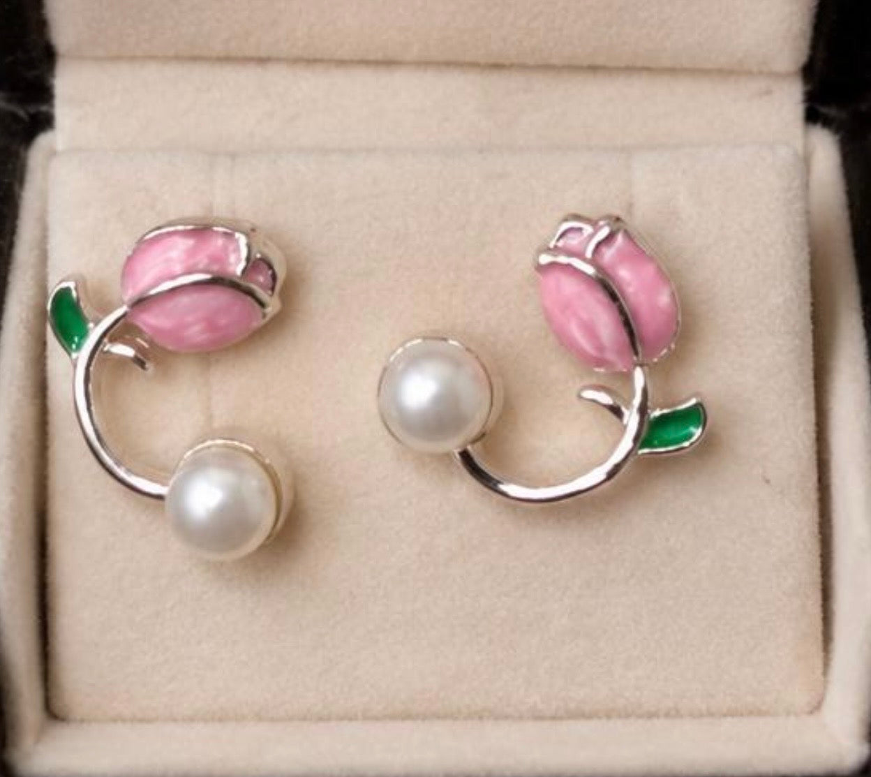 Elegant Pink Rose Pearl Stud Earrings for Women | Floral Fashion Jewelry