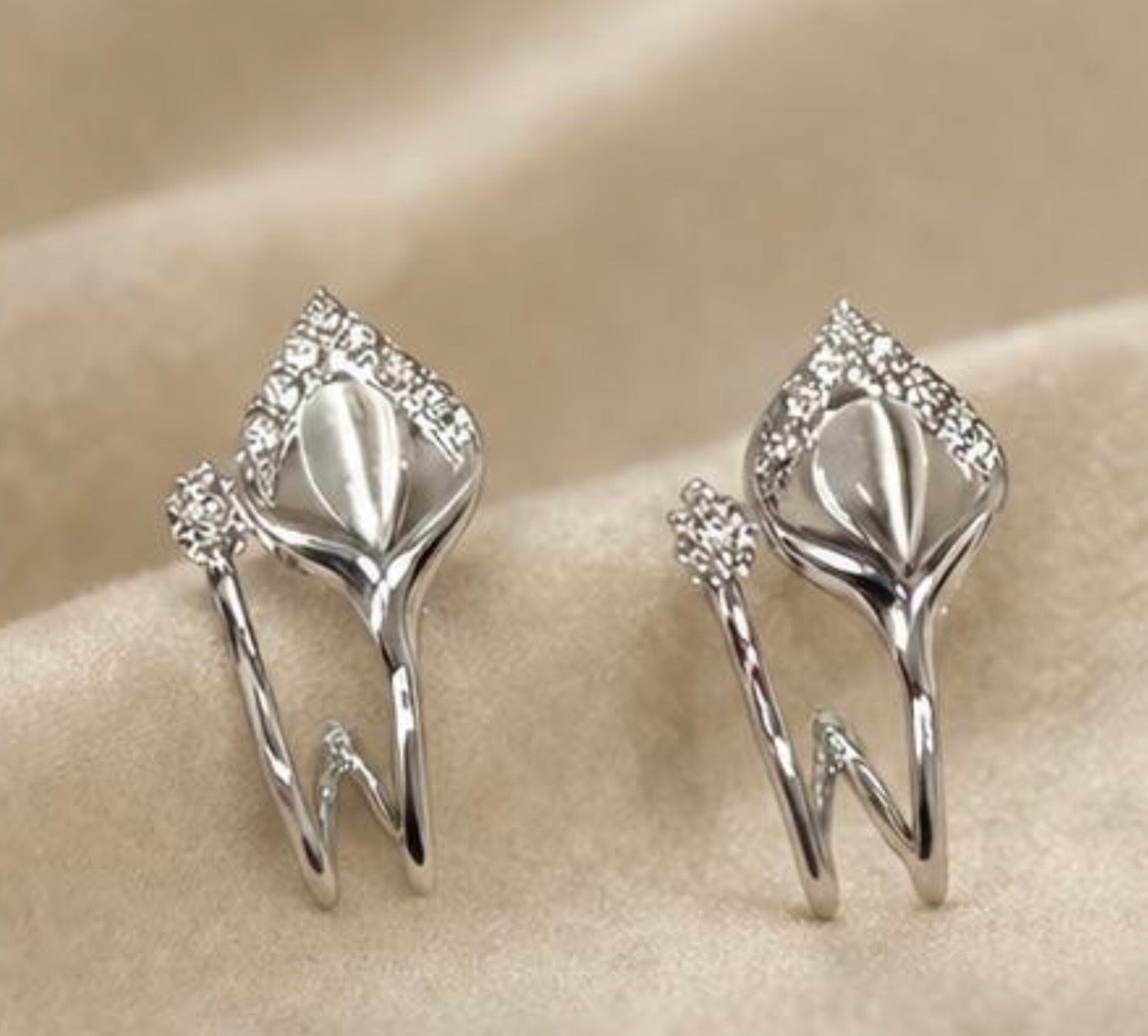 Elegant Silver Calla Lily Stud Earrings for Women | Floral CZ Crystal Earrings