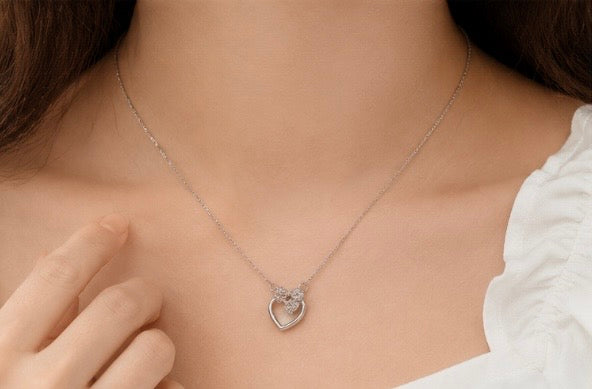 Silver Heart Bow Pendant Necklace for Women | Elegant Fashion Jewelry