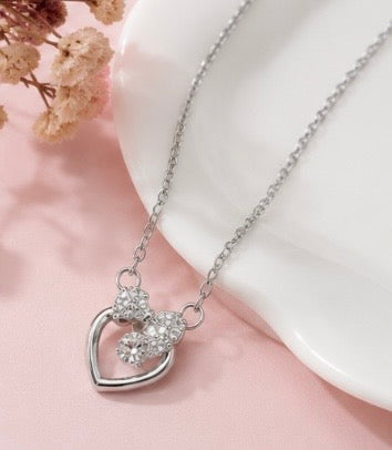 Silver Heart Bow Pendant Necklace for Women | Elegant Fashion Jewelry